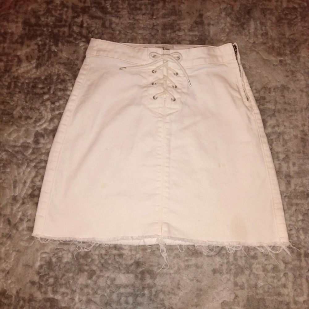 J.Crew White Cotton Denim Lace up Zip side Mini Skirt Size 24